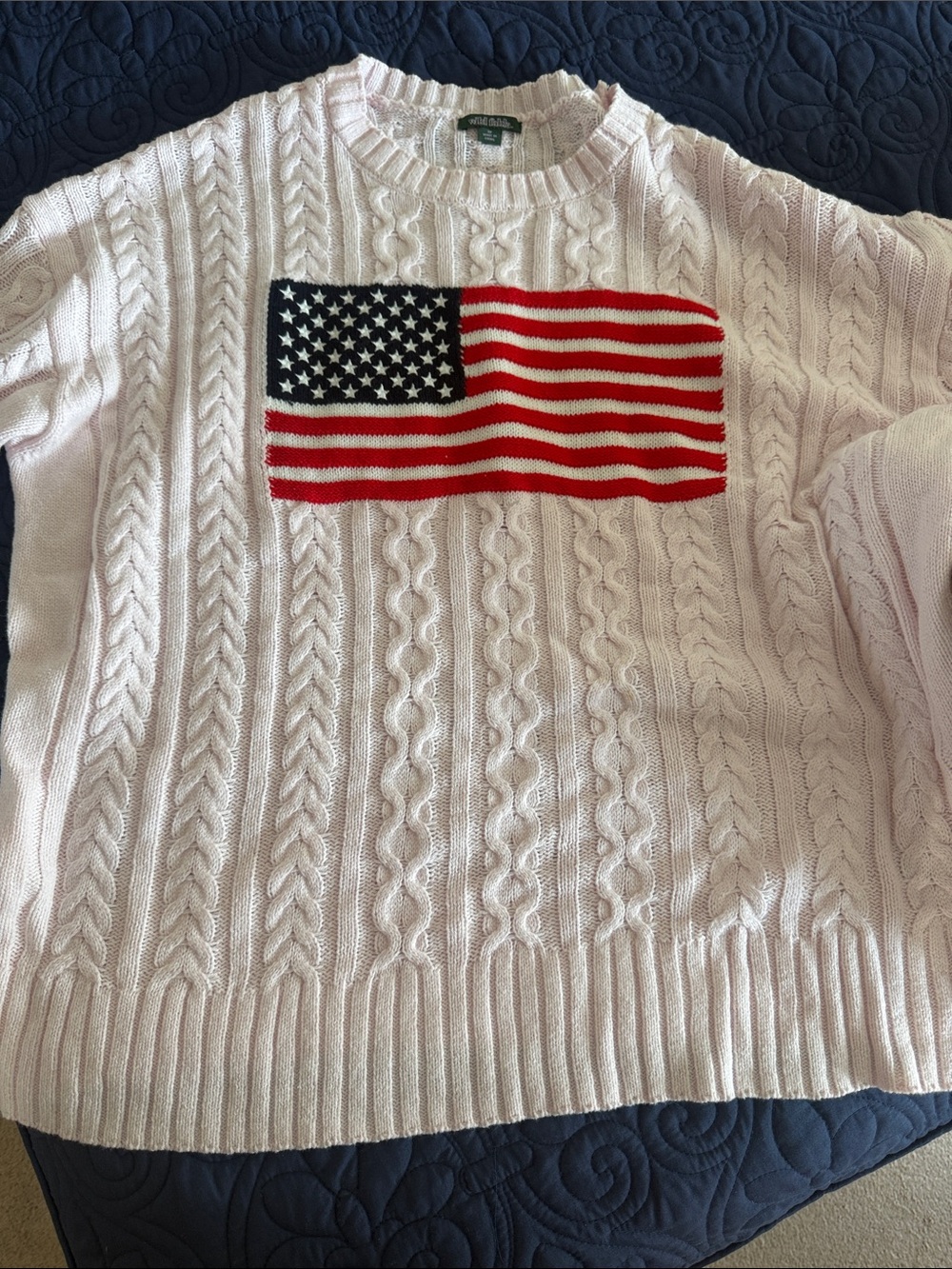 Wild Fable Light Pink Cable-Knit Sweater with American Flag Patch